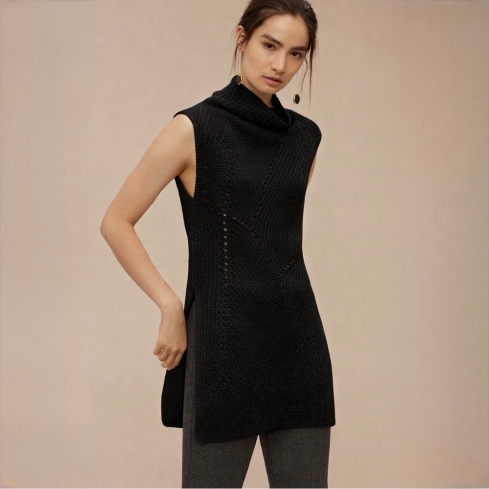 Wilfred 100% Wool Sleeveless Turtleneck Knit Tunic Vest Black Size S